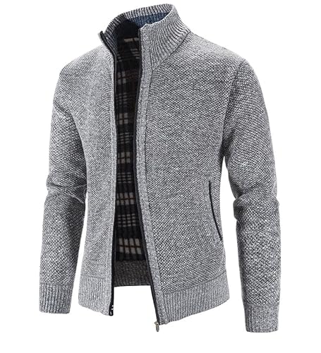 Aoouekul Cardigan Herren Reissverschluss Sweatjacke Winter Ohne Kapuze Zip Strickjacken Warm Stehkragen Strickjacke (DE/NL/SE/PL, Alphanumerisch, XL, Regular, Regular, Hellgrau) von Aoouekul