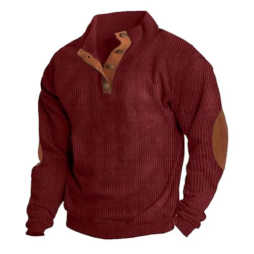 Aoouekul Cord Pullover Herren Winterpullover Warm Men's Sweatshirt Ohne Kapuze Männer Sweater Winter Arbeitspullover (DE/NL/SE/PL, Alphanumerisch, 3XL, Regular, Regular, Rot) von Aoouekul