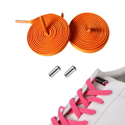 Aoouekul Elastische Schnürsenkel Ohne Binden Erwachsene Kinder Flexible Schnürsenkel Gummi Breit Bunt Sneakerly Shoe Laces Schnellschnürsystem Schuhbänder Gummischnürsenkel (Orange Farbe, 100cm) von Aoouekul