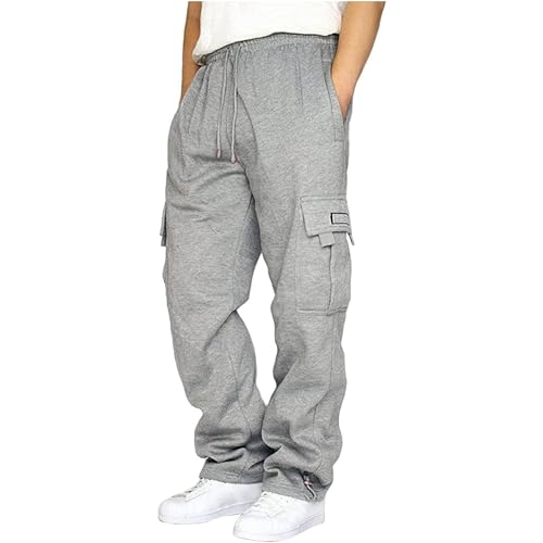 Aoouekul Freizeithose Herren Winter Jogger Jogginghose Sweatpants Atmungsaktiv Elastische Hose Einfarbig Laufhose mit Seitentaschen (Grau,5XL) von Aoouekul