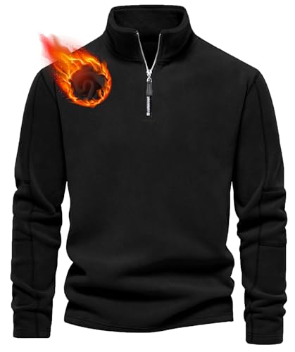 Aoouekul Herren Fleece Pullover Herbst Winter Microfleece Sweatshirt Warmes Half Zip Winterpullover Fleecepullover Männer (DE/NL/SE/PL, Alphanumerisch, M, Regular, Regular, Schwarz) von Aoouekul