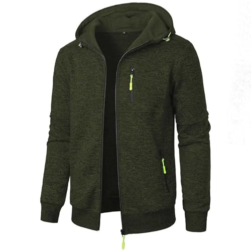 Herren Hoodie Sweatjacke Langarm Pullover Zip Kapuzenpullover Sweatshirts Mode Kapuzenjacke Männer Kapuzenpulli mit Reißverschluss Sport Style Casual (Armeegrün,L) von Aoouekul
