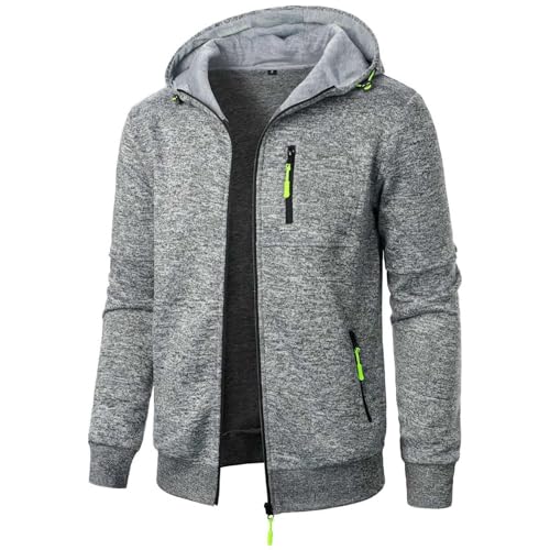 Aoouekul Herren Hoodie Sweatjacke Langarm Pullover Zip Kapuzenpullover Sweatshirts Mode Kapuzenjacke Männer Kapuzenpulli mit Reißverschluss Sport Style Casual (Hellgrau,L) von Aoouekul