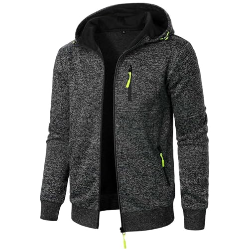 Aoouekul Herren Hoodie Sweatjacke Langarm Pullover Zip Kapuzenpullover Sweatshirts Mode Kapuzenjacke Männer Kapuzenpulli mit Reißverschluss Sport Style Casual (Schwarz grau,XL) von Aoouekul