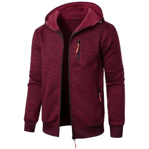 Aoouekul Herren Hoodie Sweatjacke Langarm Pullover Zip Kapuzenpullover Sweatshirts Mode Kapuzenjacke Männer Kapuzenpulli mit Reißverschluss Sport Style Casual (Weinrot,S) von Aoouekul
