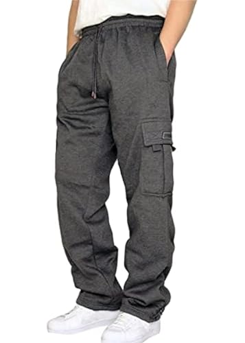 Aoouekul Herren Hose Winter Fleece Jogger Jogginghose Herren Sweathosen Elastische Sporthose Elastische Freizeithose Cargohose mit Seitentaschen (Holzkohle,3XL) von Aoouekul