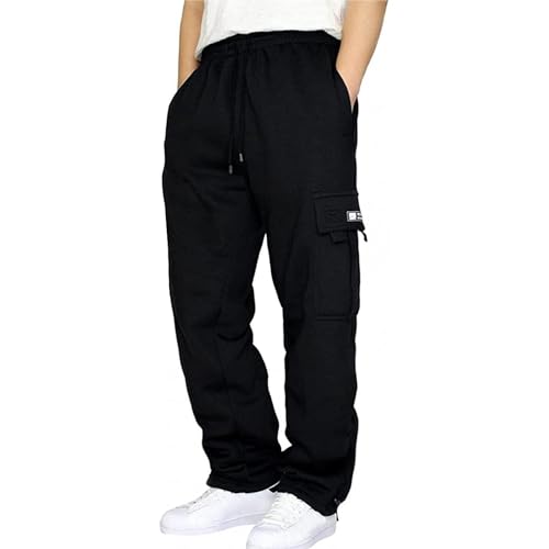 Aoouekul Herren Hose Winter Fleece Jogger Jogginghose Herren Sweathosen Elastische Sporthose Elastische Freizeithose mit Seitentaschen (Schwarz,M) von Aoouekul