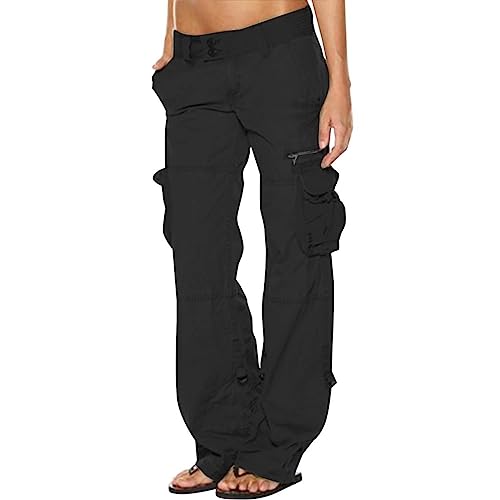 Aoouekul Militär Hose Damen Sommer Arbeitshosen Outdoorhose Zip Off Arbeitshose Cargohose Winterhosen Cargo Pants Y2K Winterhose Militär Techwear Langlaufhose Women Hosen Trekkinghose Schwarz von Aoouekul