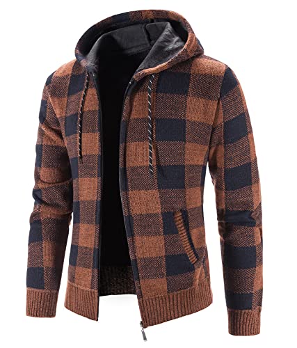 Aoouekul Strickjacke Herren mit Kapuze Fleecejacke Strickjacken mit Reissverschluss Winter Cardigan Warm Halten Hoodie (DE/NL/SE/PL, Alphanumerisch, XXL, Regular, Regular, Braun) von Aoouekul