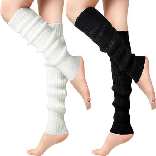 Aoouekul Stulpen Damen Wolle 2 Paar Leg Warmers Women Beinstulpen Legwarmers Beinlinge Beinwärmer für Damen Wadenwärmer (weiß+schwarz) von Aoouekul