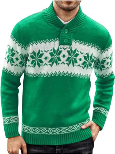 Aoouekul Weihnachtspullover Herren Winterpullover Warm Weihnachten Pullover Christmas Sweater Weihnachtspulli Winter Strickpullover(Grün, XL) von Aoouekul