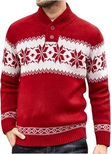 Aoouekul Weihnachtspullover Herren Winterpullover Warm Weihnachten Pullover Christmas Sweater Weihnachtspulli Winter Strickpullover (Rot, M) von Aoouekul