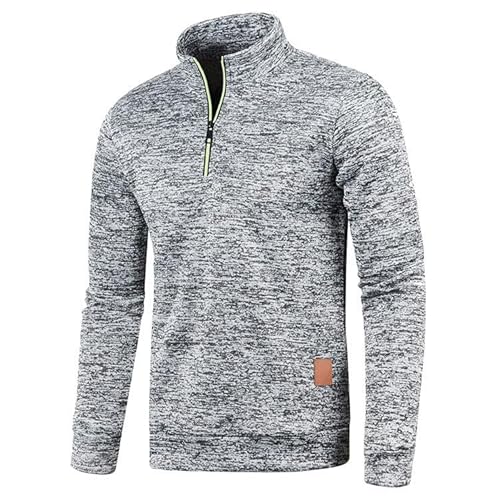 Half Zip Pullover Herren Ohne Kapuze Männer für Solid Arbeitspullover Oversize Winter Sport Arbeitspullover Sweater Men (DE/NL/SE/PL, Alphanumerisch, 3XL, Regular, Regular, Hellgrau) von Aoouekul