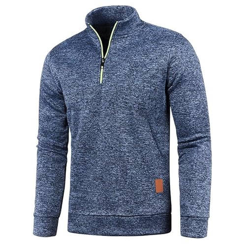 Half Zip Pullover Herren Ohne Kapuze Männer für Solid Arbeitspullover Oversize Winter Sport Arbeitspullover Sweater Men (DE/NL/SE/PL, Alphanumerisch, 3XL, Regular, Regular, Navy blau) von Aoouekul