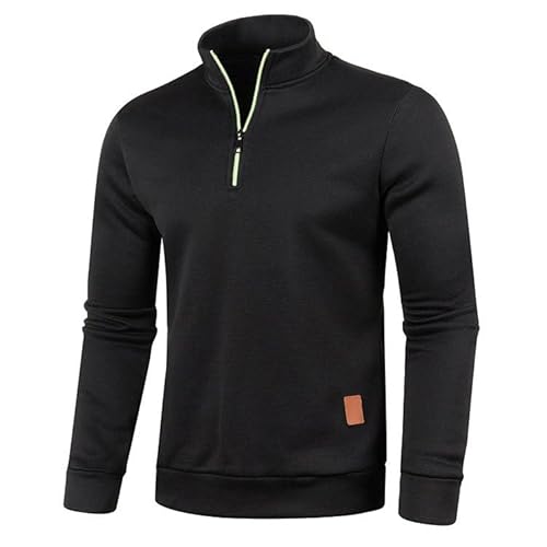 Half Zip Pullover Herren Ohne Kapuze Männer für Solid Arbeitspullover Oversize Winter Sport Arbeitspullover Sweater Men (DE/NL/SE/PL, Alphanumerisch, 3XL, Regular, Regular, Schwarz) von Aoouekul