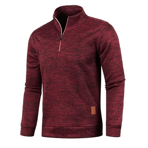 Half Zip Pullover Herren Ohne Kapuze Männer für Solid Arbeitspullover Oversize Winter Sport Arbeitspullover Sweater Men (DE/NL/SE/PL, Alphanumerisch, 3XL, Regular, Regular, Weinrot) von Aoouekul