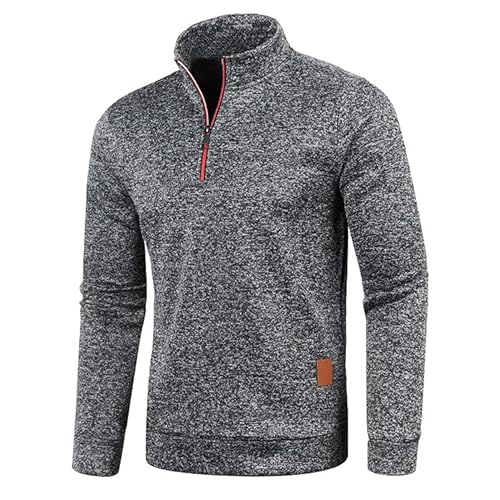 Half Zip Pullover Herren Ohne Kapuze Männer für Solid Arbeitspullover Oversize Winter Sport Arbeitspullover Sweater Men (DE/NL/SE/PL, Alphanumerisch, 4XL, Regular, Regular, Schwarzgrau) von Aoouekul