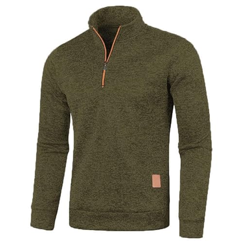 Half Zip Pullover Herren Ohne Kapuze Männer für Solid Arbeitspullover Oversize Winter Sport Arbeitspullover Sweater Men (DE/NL/SE/PL, Alphanumerisch, 5XL, Regular, Regular, Armeegrün) von Aoouekul