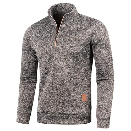 Half Zip Pullover Herren Ohne Kapuze Männer für Solid Arbeitspullover Oversize Winter Sport Arbeitspullover Sweater Men (DE/NL/SE/PL, Alphanumerisch, 5XL, Regular, Regular, Kaffee) von Aoouekul