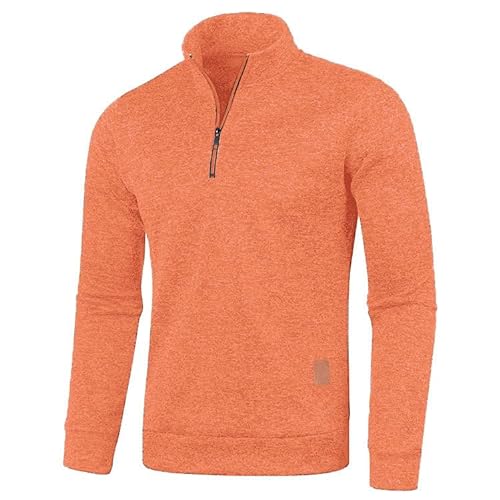 Half Zip Pullover Herren Ohne Kapuze Männer für Solid Arbeitspullover Oversize Winter Sport Arbeitspullover Sweater Men (DE/NL/SE/PL, Alphanumerisch, L, Regular, Regular, Orange Farbe) von Aoouekul