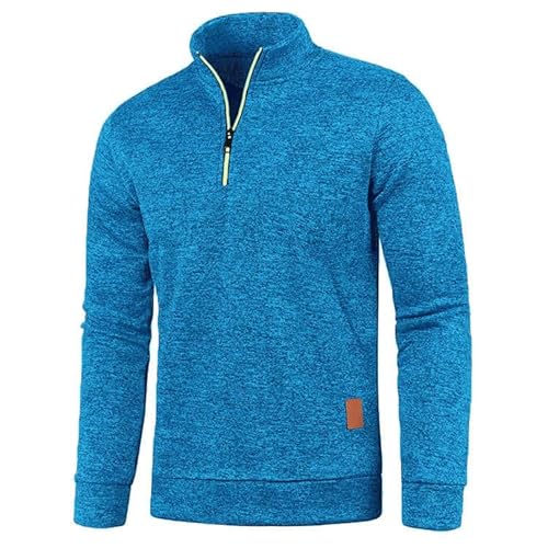 Half Zip Pullover Herren Ohne Kapuze Männer für Solid Arbeitspullover Oversize Winter Sport Arbeitspullover Sweater Men (DE/NL/SE/PL, Alphanumerisch, M, Regular, Regular, Blau) von Aoouekul