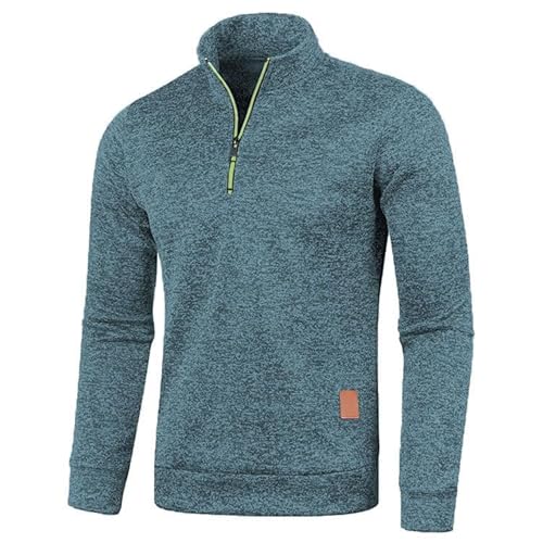 Half Zip Pullover Herren Ohne Kapuze Männer für Solid Arbeitspullover Oversize Winter Sport Arbeitspullover Sweater Men (DE/NL/SE/PL, Alphanumerisch, S, Regular, Regular, Denim Blue) von Aoouekul