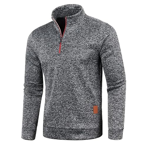 Half Zip Pullover Herren Ohne Kapuze Männer für Solid Arbeitspullover Oversize Winter Sport Arbeitspullover Sweater Men (DE/NL/SE/PL, Alphanumerisch, XXL, Regular, Regular, Schwarzgrau) von Aoouekul