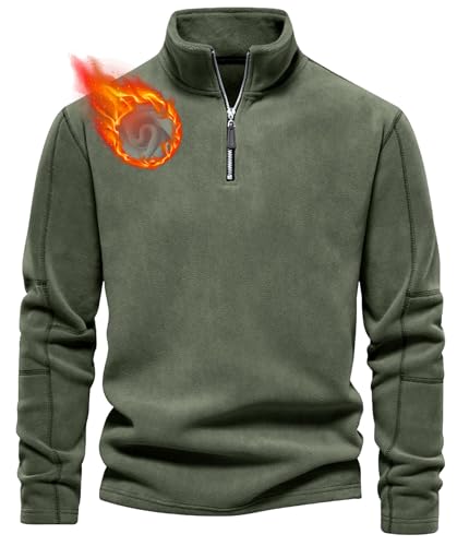 Herren Fleece Pullover Herbst Winter Microfleece Sweatshirt Warmes Half Zip Winterpullover Fleecepullover Männer (DE/NL/SE/PL, Alphanumerisch, L, Regular, Regular, Armee Grün) von Aoouekul