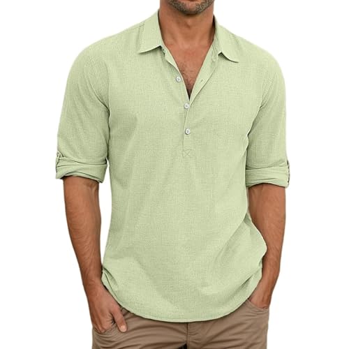 Leinenhemd Hemd Langarm Herren Langarmshirt Hemden Männer Leinenshirt Freizeithemd Casual Leicht Men Leinen Shirts Oberteile Oberhemden (DE/NL/SE/PL, Alphanumerisch, 3XL, Regular, Regular, Hellgrün) von Aoouekul