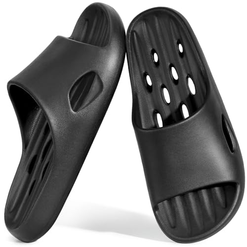 Aoowoll Shower Shoes Men Slippers Sandals for Women Flip-Flops Plastic Slides Unisex Shoes with Spa Pool Holes for College Outdoor Dorm Beach Gym Bath Camping(Black EU46-47) von Aoowoll