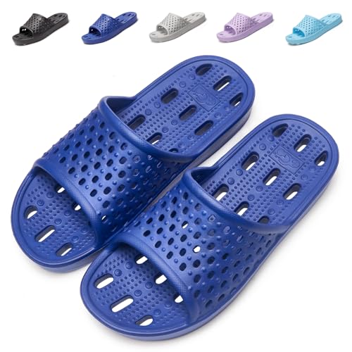 Duschschuhe für Herren, Hausschuhe für Damen, Dusch-Sandalen, Fitnessstudio, rutschfest, Bad-Flip-Flops, Badeschuhe, Badelatschen für Badezimmer, Pool .., C-Blau, 13-14 Wide Women/11.5-12.5 Men von Aoowoll