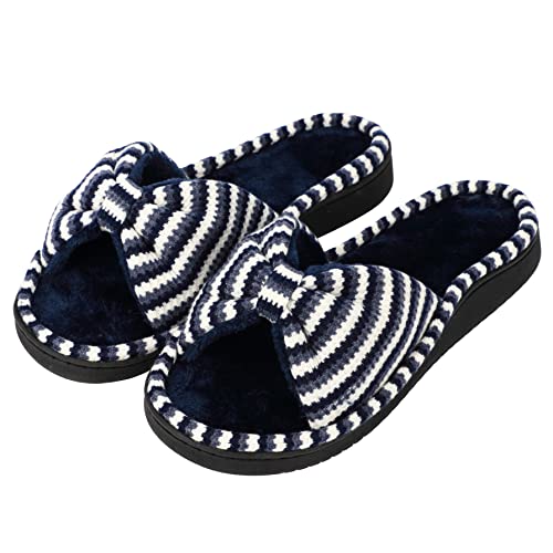 Aopuro Damen Gemütlich Weich Open Toe Slide Hausschuhe mit Niedlich Schleife, Sommer Hausschuhe Memory Foam Sandale Haus Indoor Outdoor Anti-Skid Damen Hausschuhe, blau, 37/38 EU von Aopuro