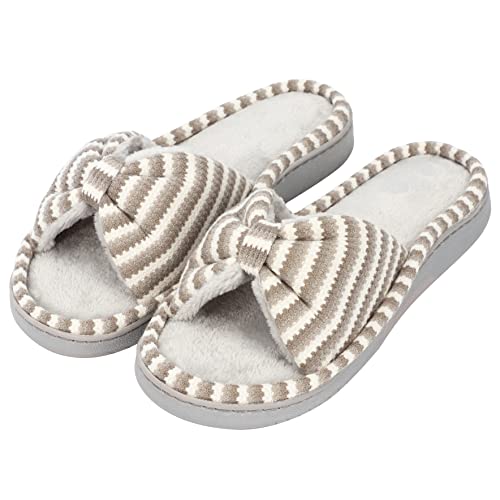 Aopuro Damen Gemütlich Weich Open Toe Slide Hausschuhe mit Niedlich Schleife, Sommer Hausschuhe Memory Foam Sandale Haus Indoor Outdoor Anti-Skid Damen Hausschuhe, grau, 37/38 EU von Aopuro