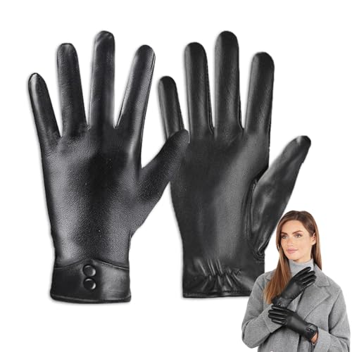 Aoreun Damen Winter Lederhandschuhe, Winterhandschuhe Touchscreen-Damenhandschuhe, Warm Kaschmirfutter Elegant Schwarz Weiche Handschuhe für Outdoor Fahren Camping Damen Teenager von Aoreun