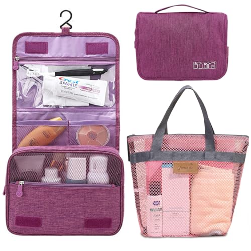 Tragbarer Aufhängbarer Reise-Kulturbeutel Geeignet für Männer und Frauen 1 Kulturbeutel + 1 Netzhandtasche,Rosa von Aorine