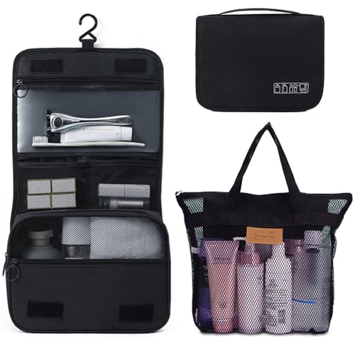 Tragbarer Aufhängbarer Reise-Kulturbeutel Geeignet für Männer und Frauen 1 Kulturbeutel + 1 Netzhandtasche,Schwarz von Aorine