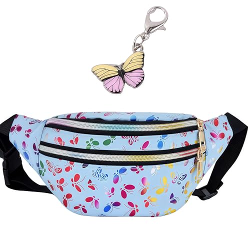Hüfttasche für Damen und Mädchen, Motiv: Schmetterling, 2 Reißverschlusstaschen und verstellbarer Gürtel, Nein, Nein von Aormuie