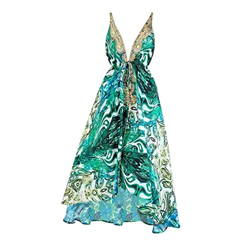 Aoseiens Blumen Drucken Kleid Sommer Temperament Pendeln Mittlere Taille Kleider Schönheit Retro Temperament Langarm Einfarbig Tube Top Ärmel Kleider Französisch Kleid Mode Lässig Lange Kleider von Aoseiens