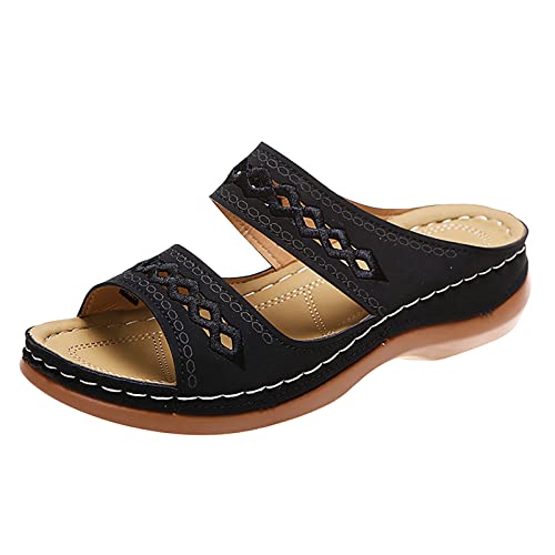 Damen Pantoletten Sommer, Modische Peeptoes Keilsandalen, Elegant Orthopädische Sandalen, Boho Sandale Badesandalen Frauen, Römersandalen Sommerschuhe Mit Absatz von Aoseiens