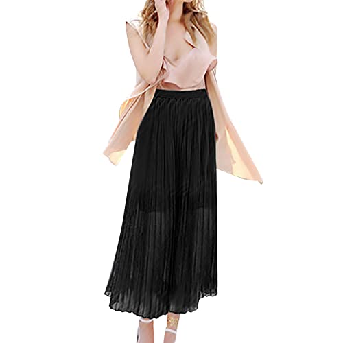 Hose Damen Sommer Plissee Palazzo Hose mit Gummizug Weites Bein Chiffon Freizeithose Elegante Einfarbig Leichte Sommerhose von Aoseiens