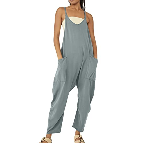 Jumpsuit Damen Sommer Baggy Oversize Lässige Locker Overall Ärmellose Strampler Playsuit Latzhose mit Große Taschen Arbeitshose von Aoseiens