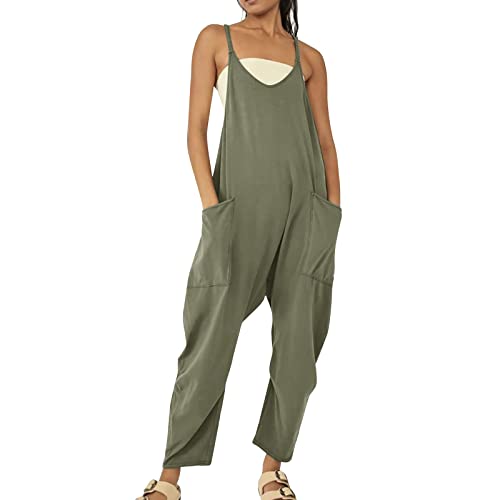 Jumpsuit Damen Sommer Baggy Oversize Lässige Locker Overall Ärmellose Strampler Playsuit Latzhose mit Große Taschen Arbeitshose von Aoseiens