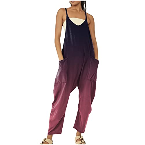 Jumpsuit Damen Sommer Baggy Oversize Lässige Locker Overall Ärmellose Strampler Playsuit Latzhose mit Große Taschen Arbeitshose von Aoseiens