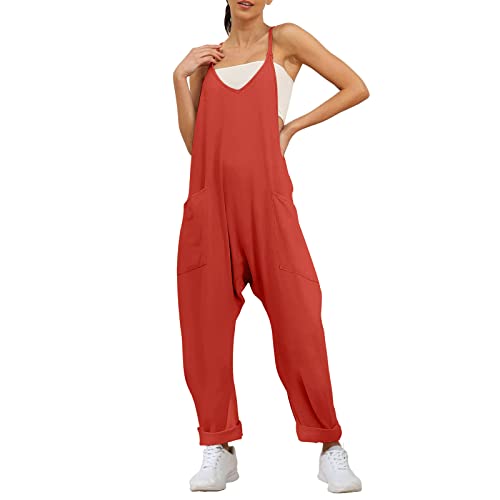 Jumpsuit Damen Sommer Baggy Oversize Lässige Locker Overall Ärmellose Strampler Playsuit Latzhose mit Große Taschen Arbeitshose von Aoseiens