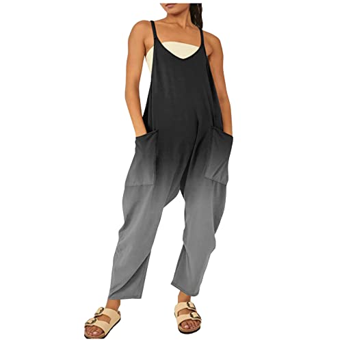 Jumpsuit Damen Sommer Baggy Oversize Lässige Locker Overall Ärmellose Strampler Playsuit Latzhose mit Große Taschen Arbeitshose von Aoseiens