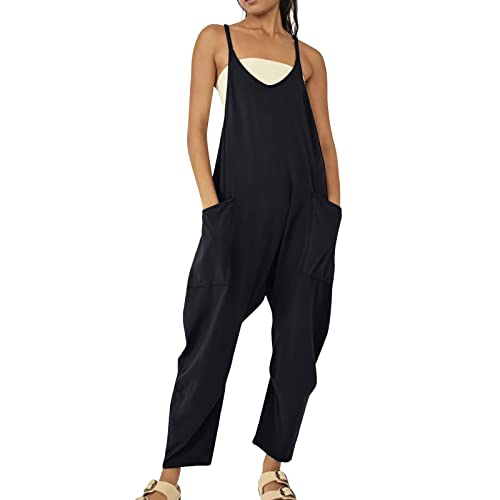 Jumpsuit Damen Sommer Baggy Oversize Lässige Locker Overall Ärmellose Strampler Playsuit Latzhose mit Große Taschen Arbeitshose von Aoseiens