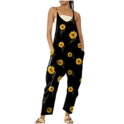 Jumpsuit Damen Sommer Baggy Oversize Lässige Locker Overall Ärmellose Strampler Playsuit Latzhose mit Große Taschen Arbeitshose von Aoseiens