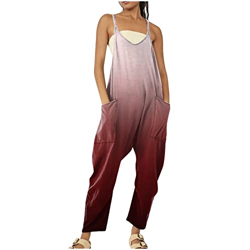 Jumpsuit Damen Sommer Baggy Oversize Lässige Locker Overall Ärmellose Strampler Playsuit Latzhose mit Große Taschen Arbeitshose von Aoseiens