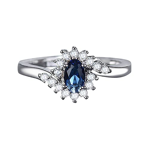 Ovaler Blauer Edelstein-Ring für Frauen Modeschmuck beliebte Accessoires Wachs Ringe (Silver, 7) von Aoseiens