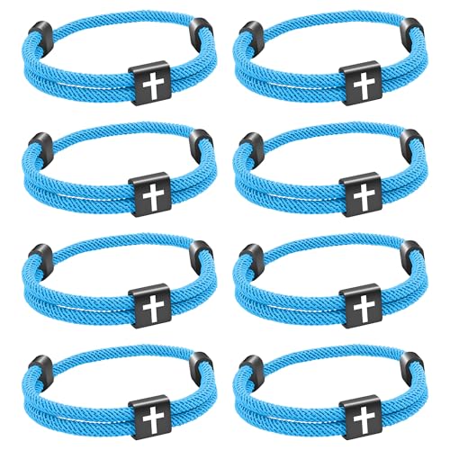 8 Stück christliches Jesus Kreuzarmband aus geflochtener Kordel für Männer und Frauen, maritimes Surf-Strandarmband-Geschenkset für Sportler, handgefertigtes gewebtes Armband mit verstellbarem Blau von Aospkle